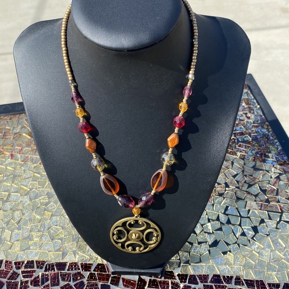 Women Lady Retro Vintage Bohemian Statement Beaded Chain Pendent Collar Necklace - Picture 4 of 5